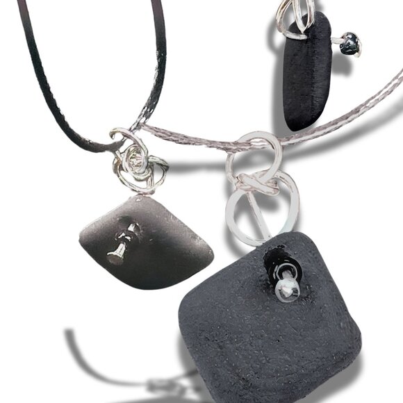 Small Black Lake Superior Stone Cord Necklace - Picture 3 of 3